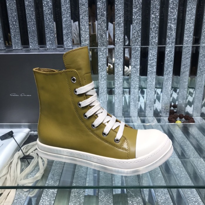 Rick Owens Men Shoes Sneakers Leather High-Top Breathable Mens Casual Shoes Ankle Boots with Original Box