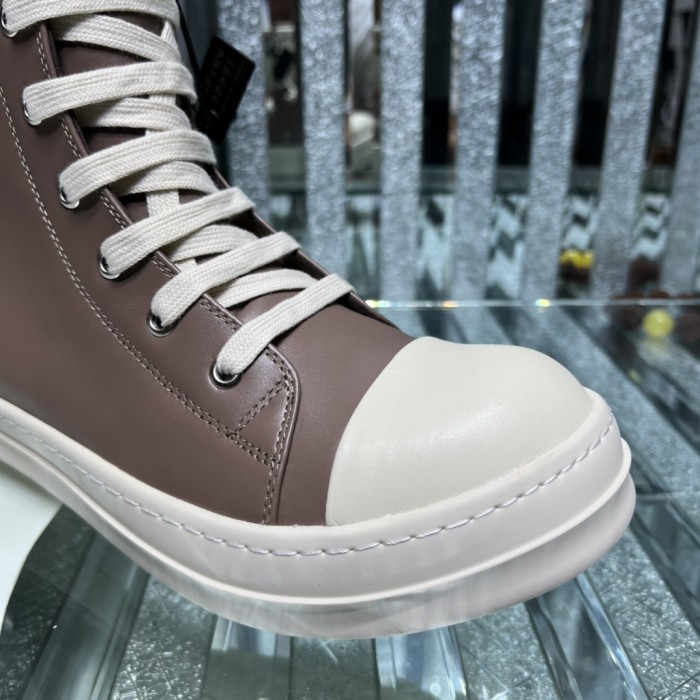 Rick Owens Men Shoes Sneakers Leather High-Top Breathable Mens Casual Shoes Ankle Boots with Original Box