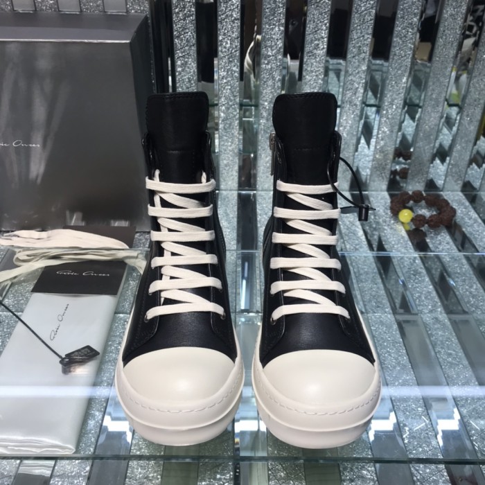 Rick Owens Men Shoes Sneakers Leather High-Top Breathable Mens Casual Shoes Ankle Boots with Original Box
