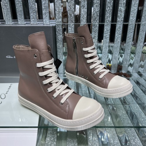 Rick Owens Men Shoes Sneakers Leather High-Top Breathable Mens Casual Shoes Ankle Boots with Original Box