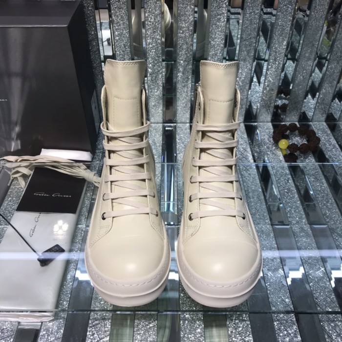 Rick Owens Men Shoes Sneakers Leather High-Top Breathable Mens Casual Shoes Ankle Boots with Original Box