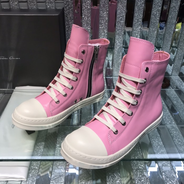 Rick Owens Men Shoes Sneakers Leather High-Top Breathable Mens Casual Shoes Ankle Boots with Original Box