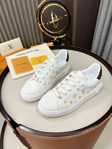 Louis Vuitton Women Shoes Sneakers Lace-Up Luxury Brand Fashion TIME OUT SNEAKER Monogram-debossed calf leather with Original Box 1A9HAR