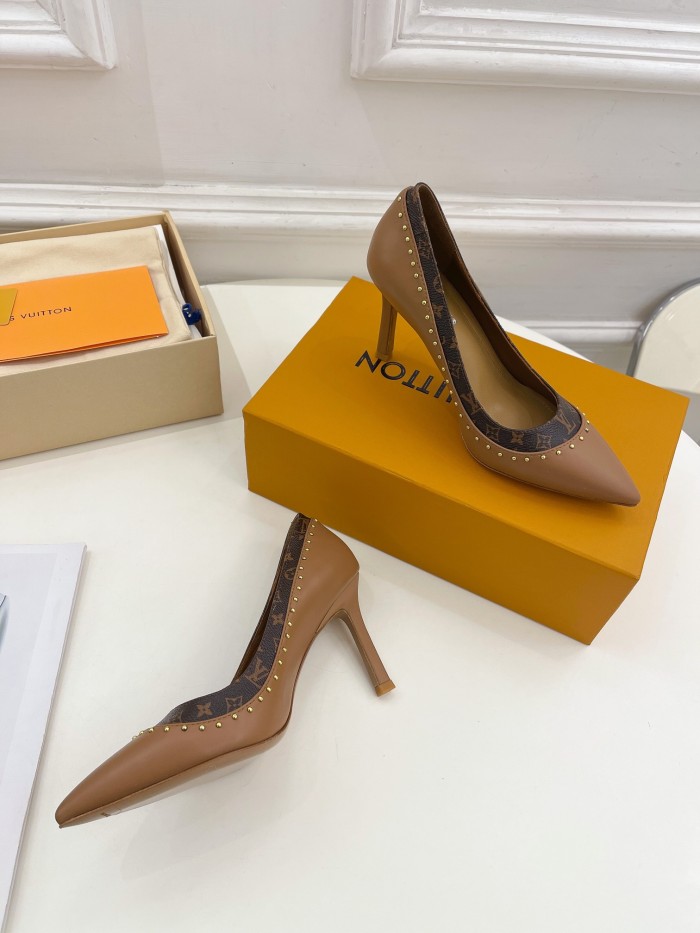 Louis Vuitton Womens Shoes Pumps Sandals Leather Design Luxury Brand CHERIE PUMP with Original Box 8cm Heel