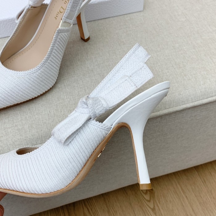 Dior Women Shoes Pumps Luxury Design Fashion Type 9.5cm High Heel Shoes for Wedding Style J'ADIOR SLINGBACK PUMP Cotton Fabric with Original Box