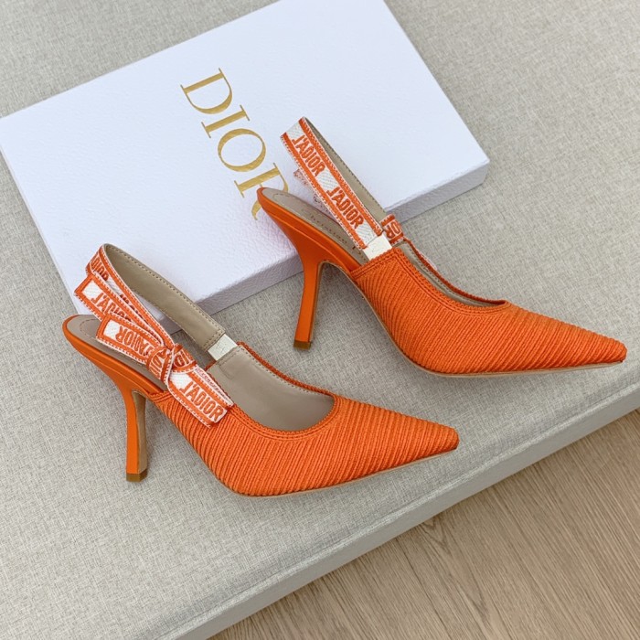 Dior Women Shoes Pumps Luxury Design Fashion Type 9.5cm High Heel Shoes for Wedding Style J'ADIOR SLINGBACK PUMP Cotton Fabric with Original Box