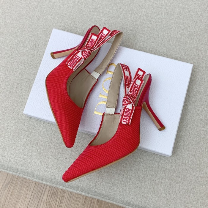 Dior Women Shoes Pumps Luxury Design Fashion Type 9.5cm High Heel Shoes for Wedding Style J'ADIOR SLINGBACK PUMP Cotton Fabric with Original Box