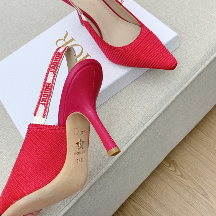 Dior Women Shoes Pumps Luxury Design Fashion Type 9.5cm High Heel Shoes for Wedding Style J'ADIOR SLINGBACK PUMP Cotton Fabric with Original Box