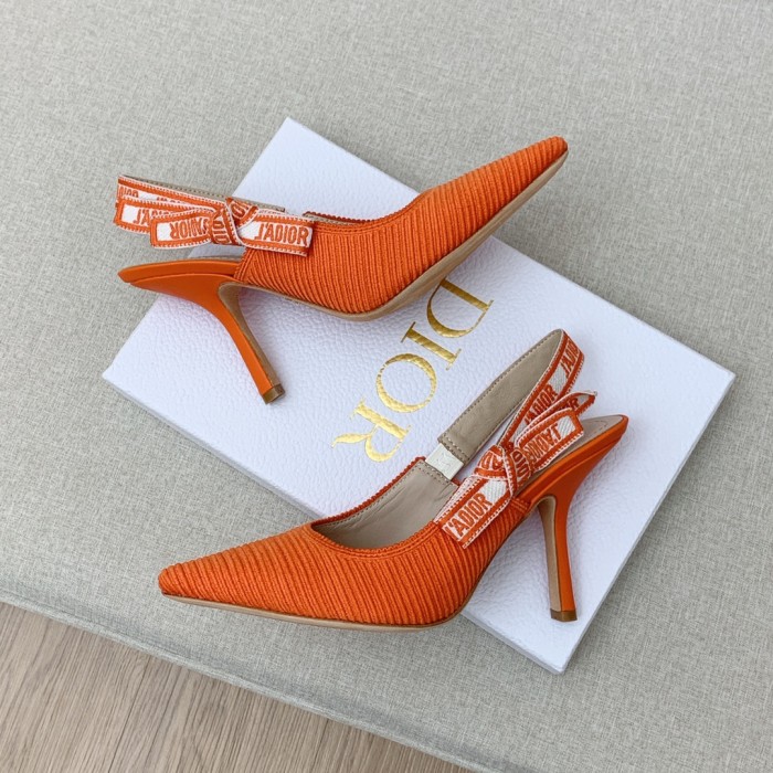 Dior Women Shoes Pumps Luxury Design Fashion Type 9.5cm High Heel Shoes for Wedding Style J'ADIOR SLINGBACK PUMP Cotton Fabric with Original Box