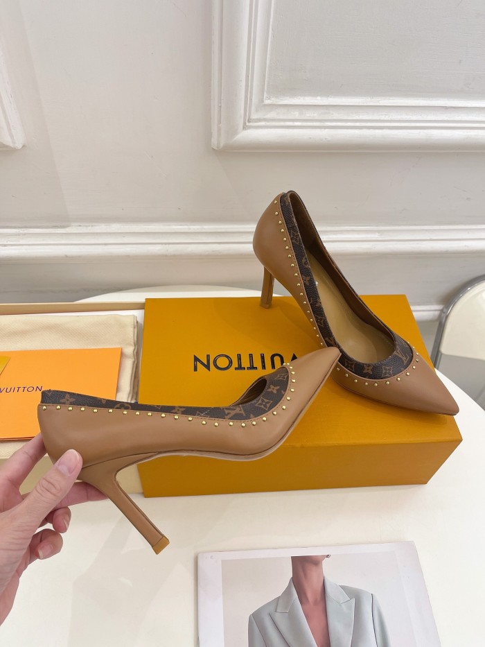 Louis Vuitton Womens Shoes Pumps Sandals Leather Design Luxury Brand CHERIE PUMP with Original Box 8cm Heel