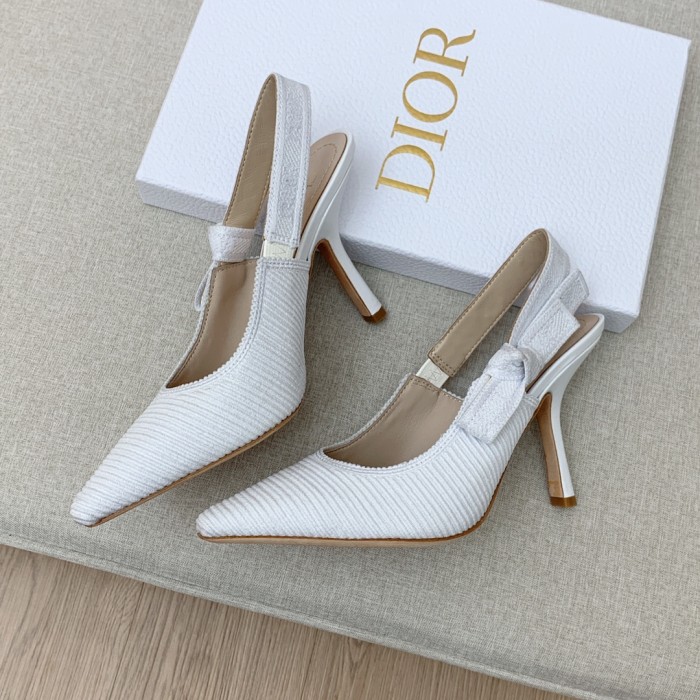 Dior Women Shoes Pumps Luxury Design Fashion Type 9.5cm High Heel Shoes for Wedding Style J'ADIOR SLINGBACK PUMP Cotton Fabric with Original Box