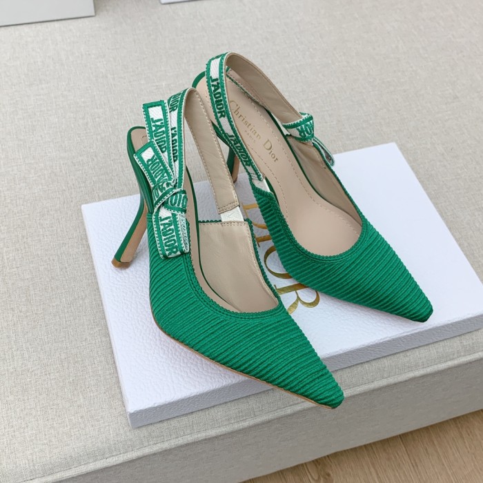 Dior Women Shoes Pumps Luxury Design Fashion Type 9.5cm High Heel Shoes for Wedding Style J'ADIOR SLINGBACK PUMP Cotton Fabric with Original Box