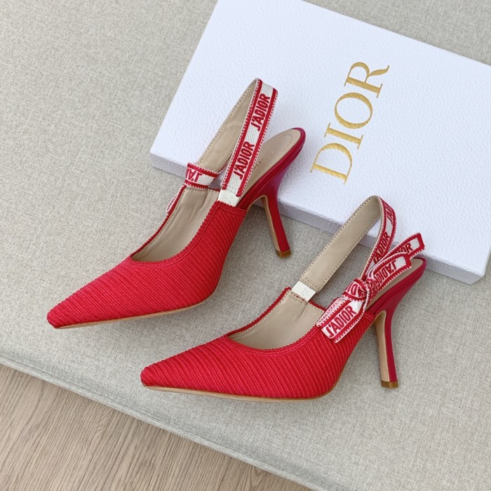 Dior Women Shoes Pumps Luxury Design Fashion Type 9.5cm High Heel Shoes for Wedding Style J'ADIOR SLINGBACK PUMP Cotton Fabric with Original Box