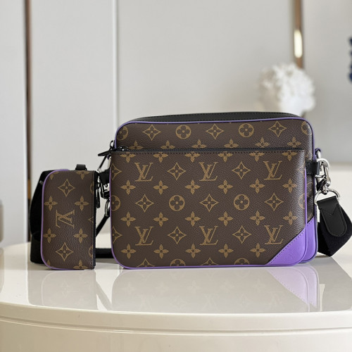 Louis Vuitton Mens Shoulder Bags Luxury Brand Fashion Type TRIO MESSENGER M46266 Monogram Macassar coated canvas and Purple cowhide leather with Original Box