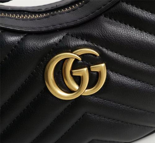 Gucci Womens Bags Shoulder HandBags Luxury Brand Gucci GG Marmont half-moon-shaped mini bag in black leather with Original Box 699514 DTDHT 1000
