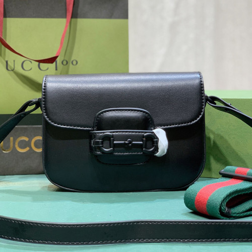 Gucci Womens Bags Shoulder Messenger Bag Luxury Brand Gucci Gucci Horsebit 1955 small shoulder bag in black leather with Original Box 726226 AABE1 1060