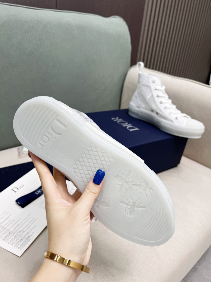 Dior Mens Shoes Sneakers Casual Luxury Brand B23 HIGH-TOP SNEAKER Transparent Canvas with White Raised Dior Oblique Motif with Original Box 3SH129ZOO_H060