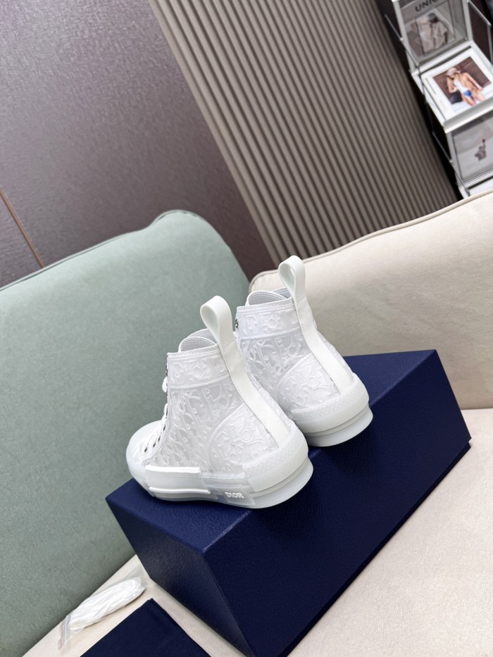Dior Womens Shoes Sneakers Casual Luxury Brand B23 HIGH-TOP SNEAKER Transparent Canvas with White Raised Dior Oblique Motif with Original Box 3SH129ZOO_H060