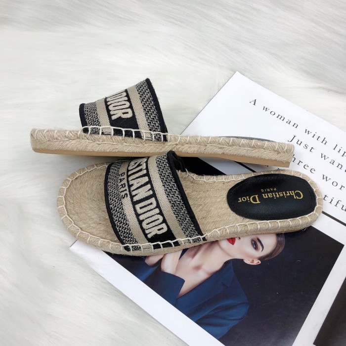 Dior Womens Shoes Slippers Dior Granville Espadrille Dior Oblique Embroidered Cotton with Original Box