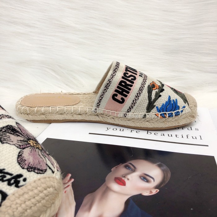 Dior Womens Shoes Slippers Dior Granville Espadrille Dior Oblique Embroidered Cotton with Original Box