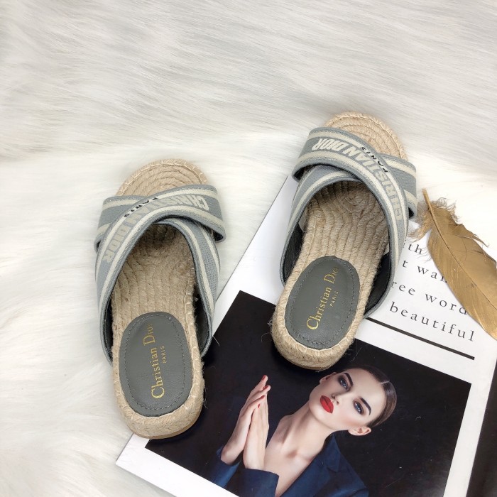 Dior Womens Shoes Slippers Dior Granville Espadrille Dior Oblique Embroidered Cotton with Original Box