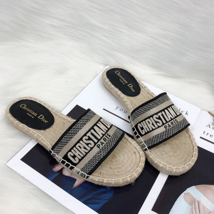 Dior Womens Shoes Slippers Dior Granville Espadrille Dior Oblique Embroidered Cotton with Original Box
