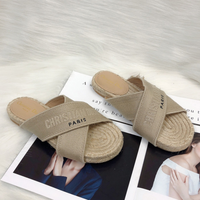 Dior Womens Shoes Slippers Dior Granville Espadrille Dior Oblique Embroidered Cotton with Original Box