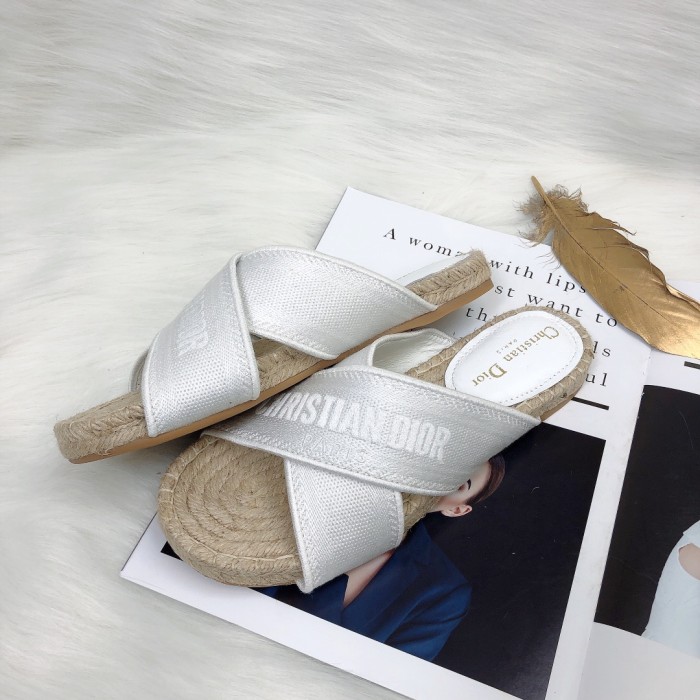Dior Womens Shoes Slippers Dior Granville Espadrille Dior Oblique Embroidered Cotton with Original Box