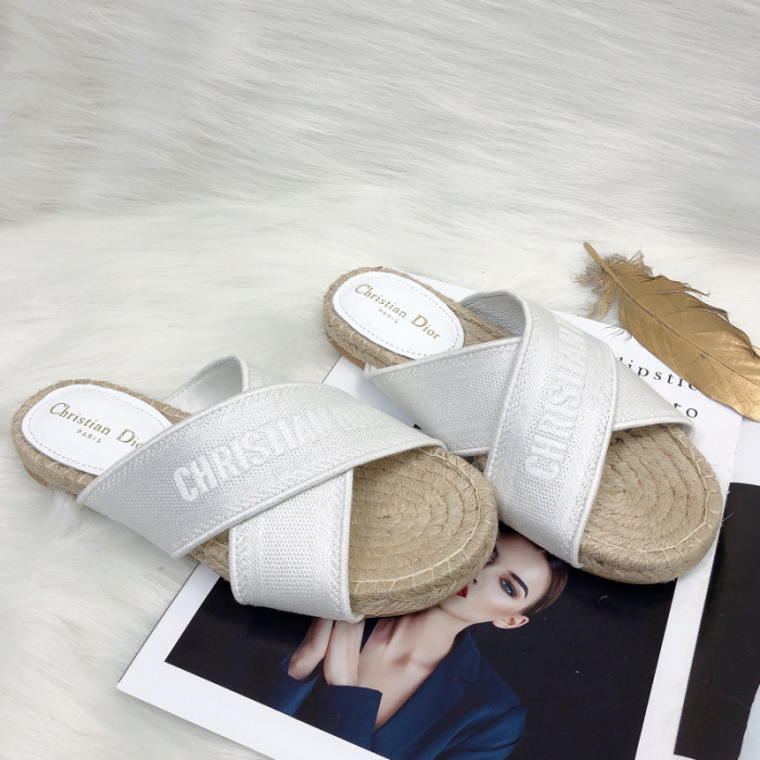 Dior Womens Shoes Slippers Dior Granville Espadrille Dior Oblique Embroidered Cotton with Original Box