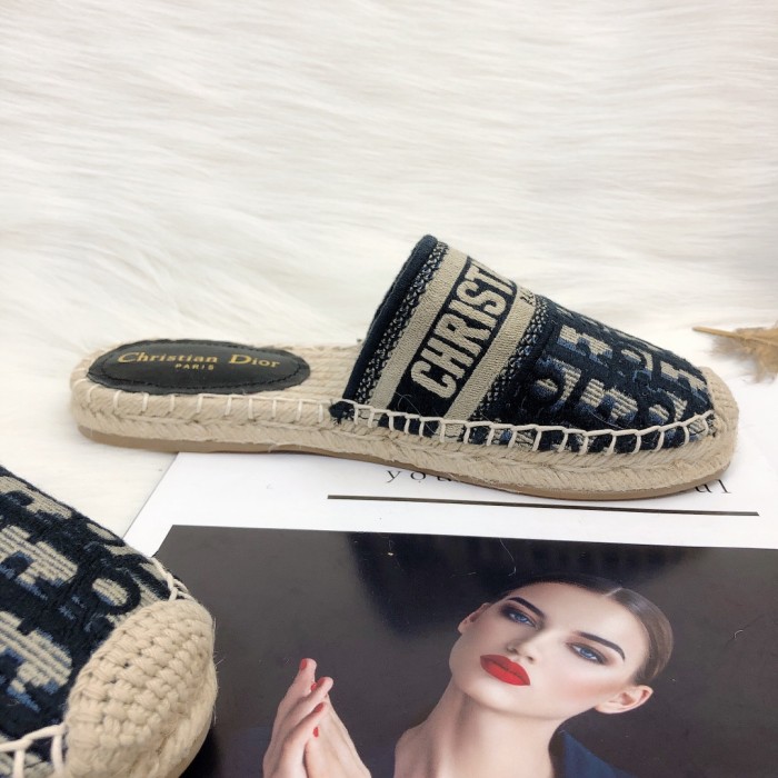 Dior Womens Shoes Slippers Dior Granville Espadrille Dior Oblique Embroidered Cotton with Original Box