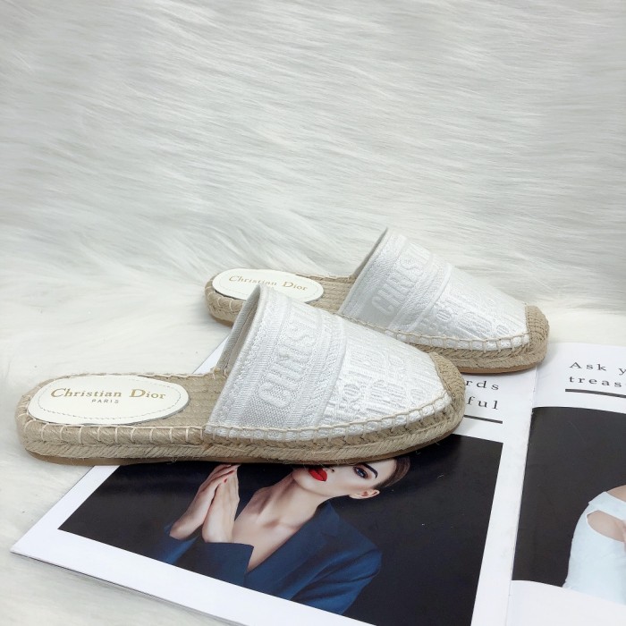 Dior Womens Shoes Slippers Dior Granville Espadrille Dior Oblique Embroidered Cotton with Original Box