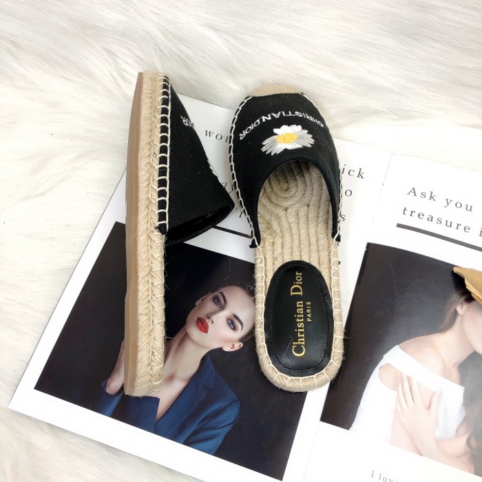 Dior Womens Shoes Slippers Dior Granville Espadrille Dior Oblique Embroidered Cotton with Original Box