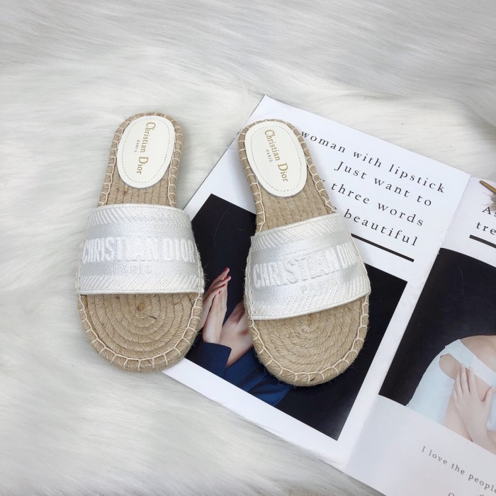 Dior Womens Shoes Slippers Dior Granville Espadrille Dior Oblique Embroidered Cotton with Original Box