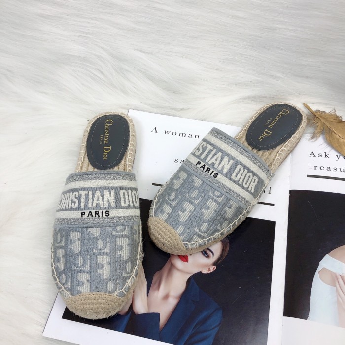 Dior Womens Shoes Slippers Dior Granville Espadrille Dior Oblique Embroidered Cotton with Original Box