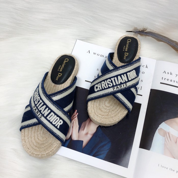 Dior Womens Shoes Slippers Dior Granville Espadrille Dior Oblique Embroidered Cotton with Original Box
