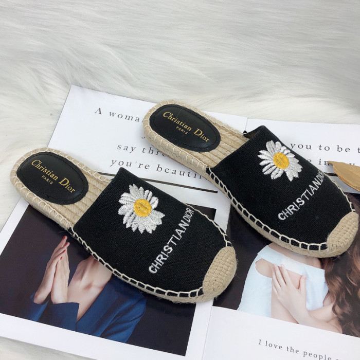 Dior Womens Shoes Slippers Dior Granville Espadrille Dior Oblique Embroidered Cotton with Original Box