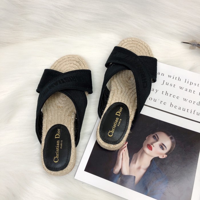 Dior Womens Shoes Slippers Dior Granville Espadrille Dior Oblique Embroidered Cotton with Original Box