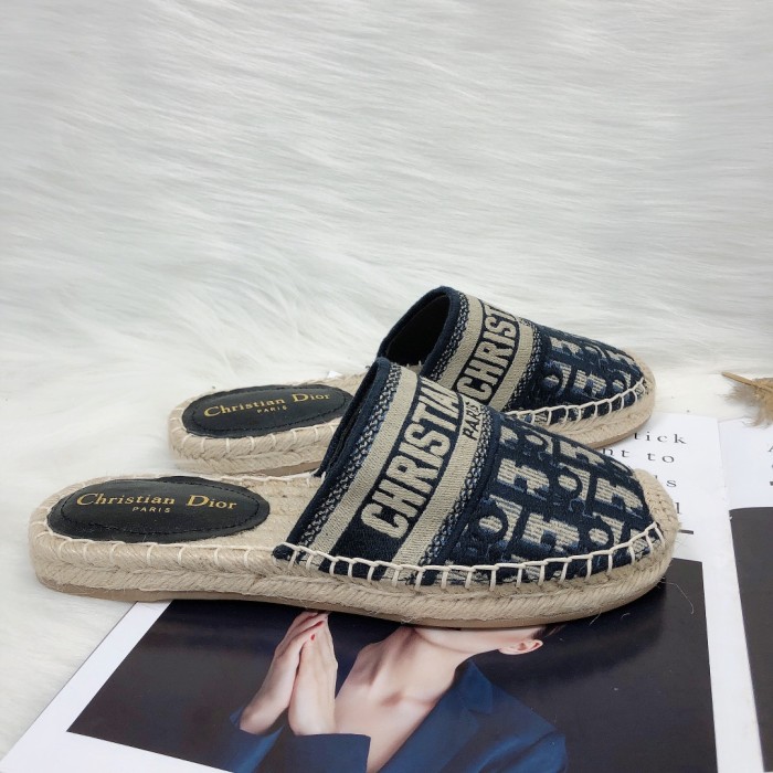 Dior Womens Shoes Slippers Dior Granville Espadrille Dior Oblique Embroidered Cotton with Original Box