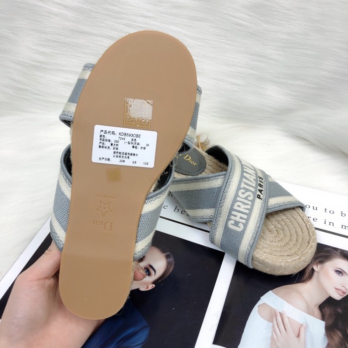 Dior Womens Shoes Slippers Dior Granville Espadrille Dior Oblique Embroidered Cotton with Original Box