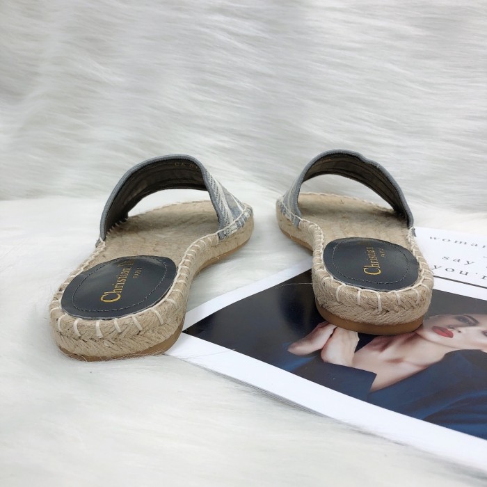 Dior Womens Shoes Slippers Dior Granville Espadrille Dior Oblique Embroidered Cotton with Original Box