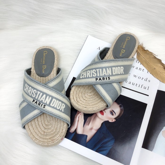 Dior Womens Shoes Slippers Dior Granville Espadrille Dior Oblique Embroidered Cotton with Original Box