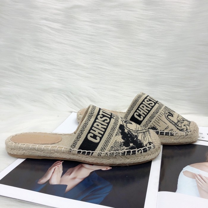 Dior Womens Shoes Slippers Dior Granville Espadrille Dior Oblique Embroidered Cotton with Original Box