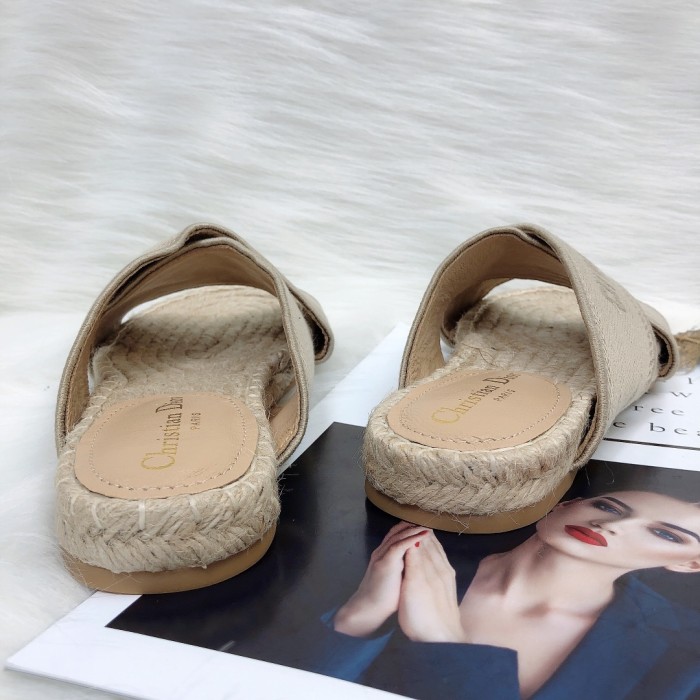 Dior Womens Shoes Slippers Dior Granville Espadrille Dior Oblique Embroidered Cotton with Original Box