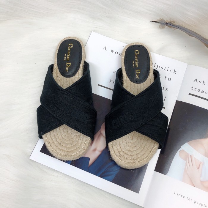 Dior Womens Shoes Slippers Dior Granville Espadrille Dior Oblique Embroidered Cotton with Original Box