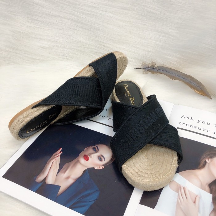Dior Womens Shoes Slippers Dior Granville Espadrille Dior Oblique Embroidered Cotton with Original Box