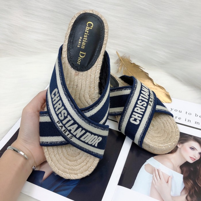 Dior Womens Shoes Slippers Dior Granville Espadrille Dior Oblique Embroidered Cotton with Original Box