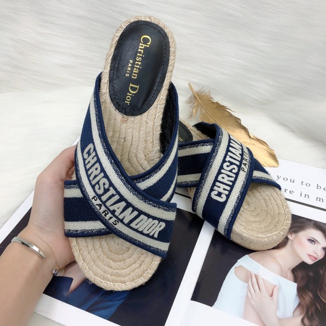 Dior Womens Shoes Slippers Dior Granville Espadrille Dior Oblique Embroidered Cotton with Original Box