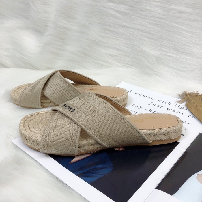 Dior Womens Shoes Slippers Dior Granville Espadrille Dior Oblique Embroidered Cotton with Original Box