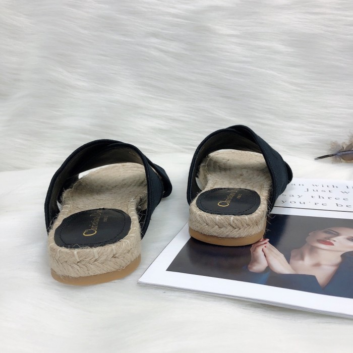 Dior Womens Shoes Slippers Dior Granville Espadrille Dior Oblique Embroidered Cotton with Original Box