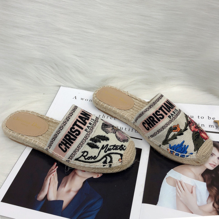Dior Womens Shoes Slippers Dior Granville Espadrille Dior Oblique Embroidered Cotton with Original Box